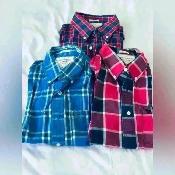 Abercrombie & Fitch Men’s Button Up Plaid Long Sleeve Shirt Lot of 3 Size Large - Picture 4 of 15